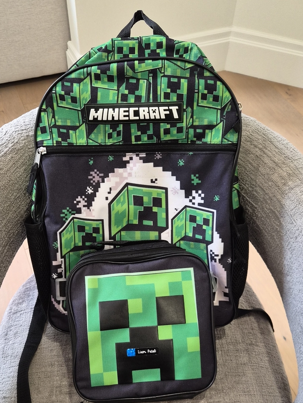 Green Pixel Creeper Backpack for Kids